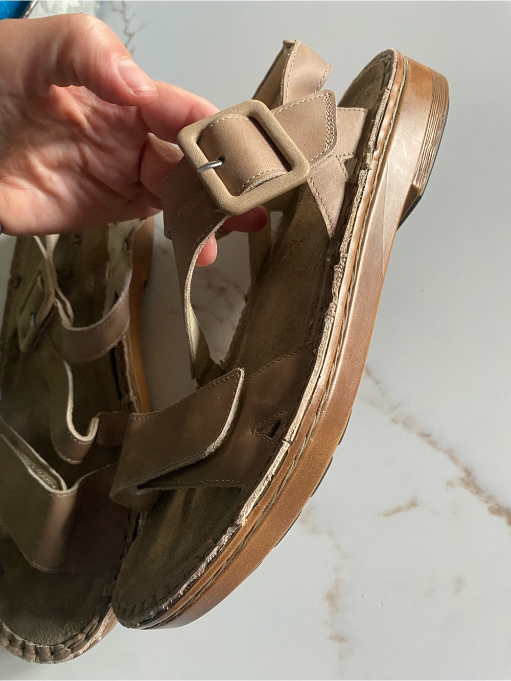 NAOT size 40 9 9.5 Tan Leather Sandals with Adjustable Buckle - Picture 2 of 5